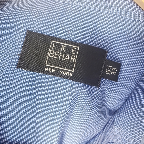 Ike Behar blue fine stripe 100% cotton button down shirt size 16.5 - Picture 5 of 5